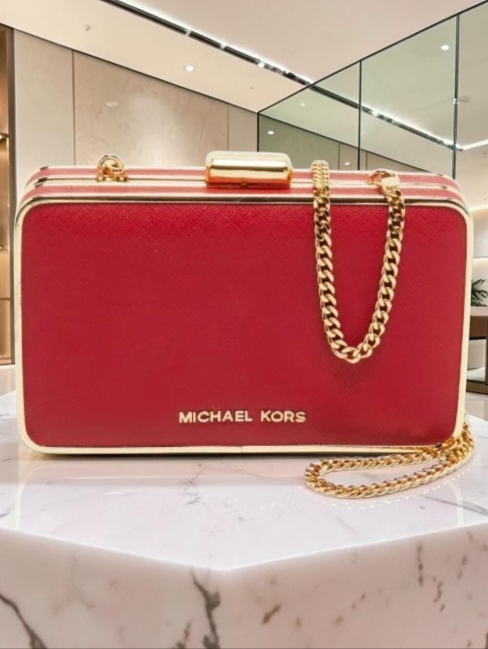 Michael Kors Vintage Saffiano Calf Leather Minaudiere Clutch